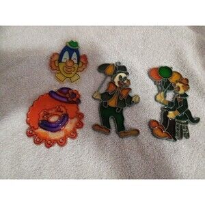 4 Vintage Suncatchers Circus Clown & Balloons Handmade KG